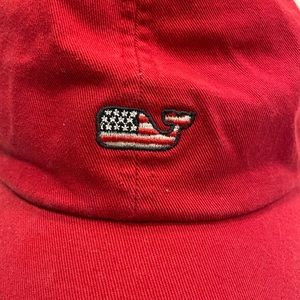 Vineyard Vines Whale Logo Adjustable Strap Red Baseball Hat